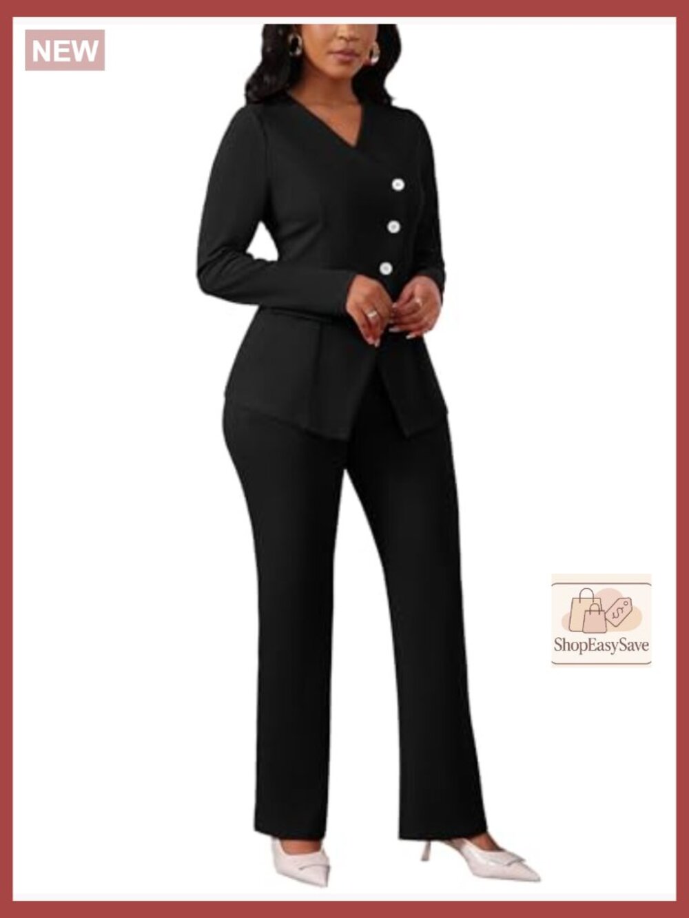 Dressy 2 Piece Pantsuit Set Long Sleeve Blazer High Waisted Wide Leg Pants Work - Picture 4 of 7